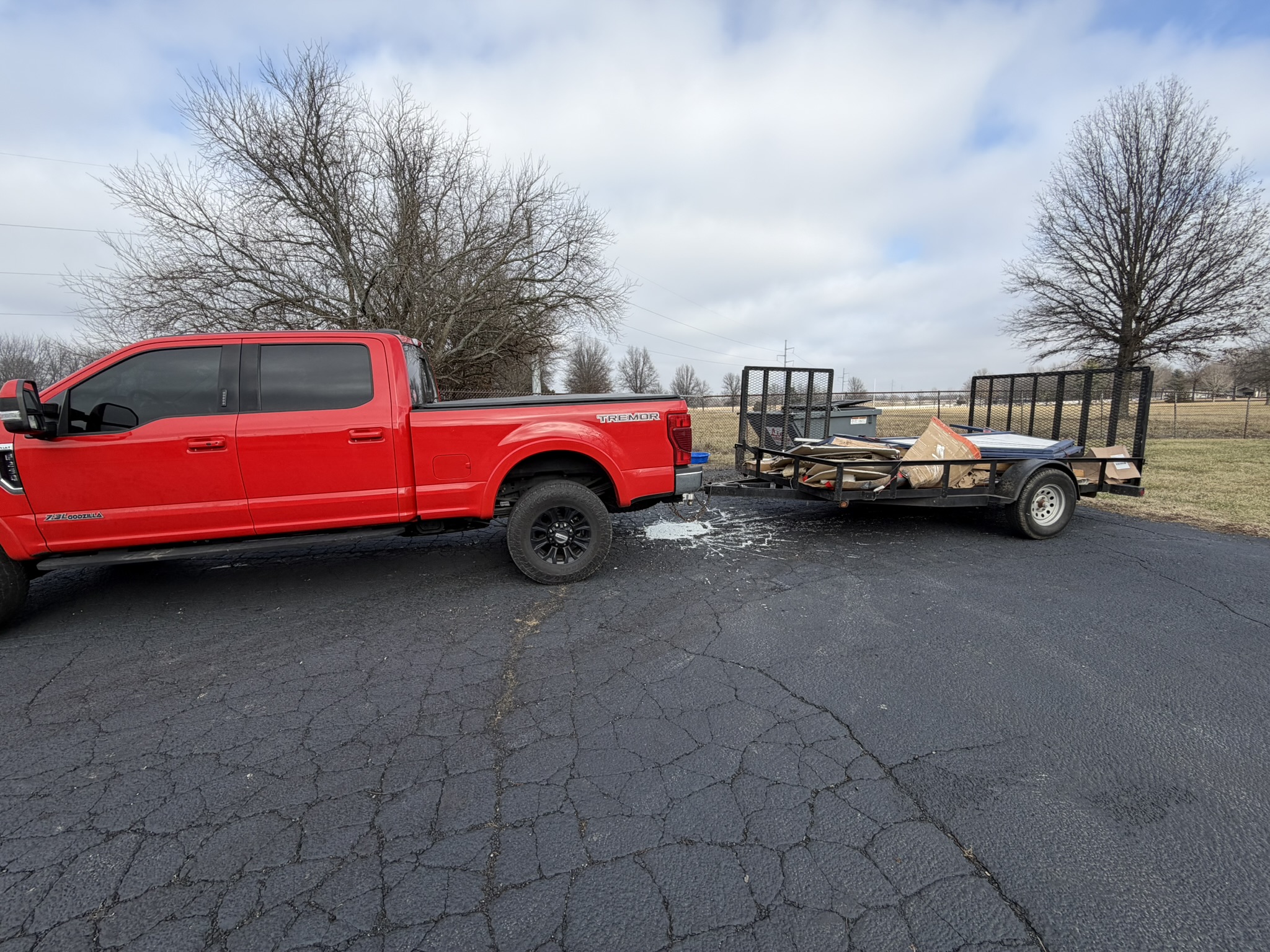 Truck and trailer loaded up